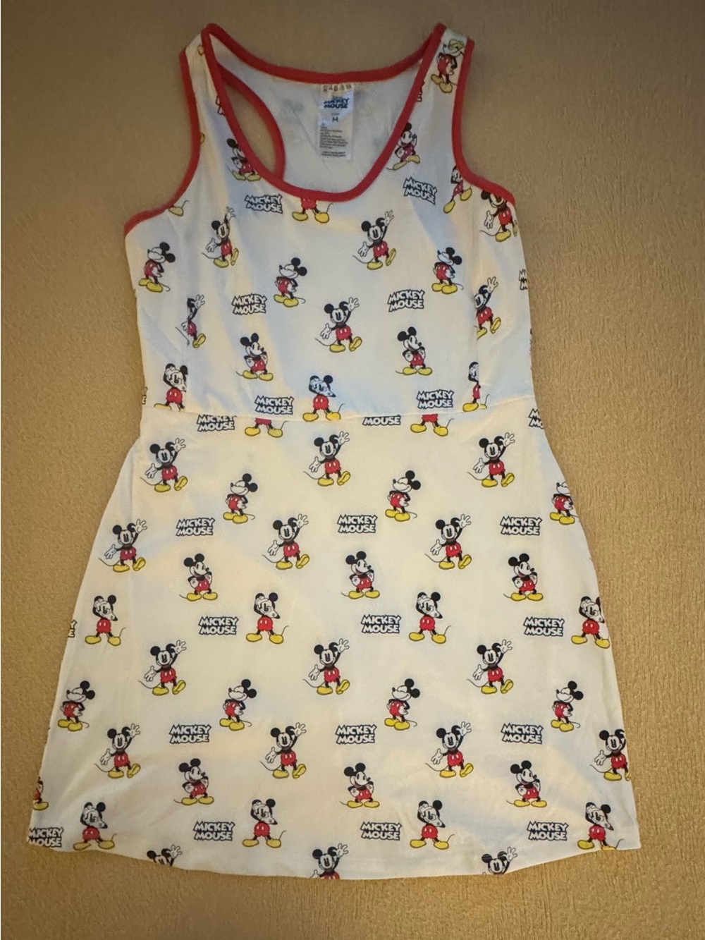 Disney White Tank Dress with attached shorts with Red Trim and Mickey Print